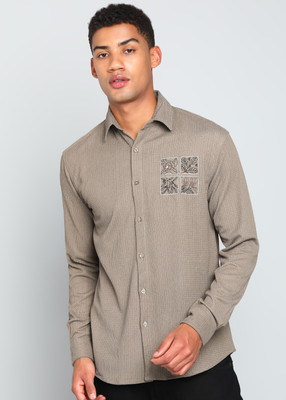 INDICLUB Men Self Design Casual Beige Shirt