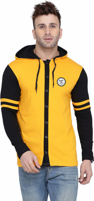 tfurnish Men Self Design Casual Yellow, Black Shirt