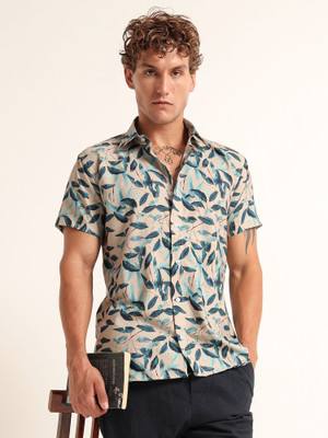WHISQ Men Printed Casual Beige Shirt