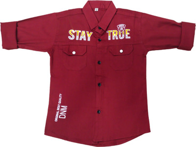 FASHION GRAB Boys Printed Casual Dark Blue Shirt