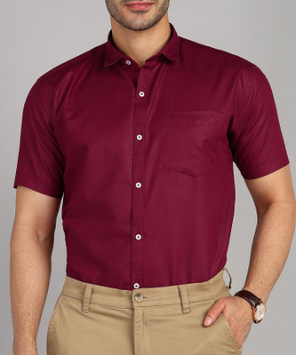 MILDIN Men Solid Formal Maroon Shirt
