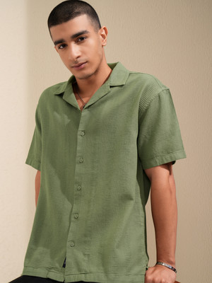 HIGHLANDER Men Self Design Casual Green Shirt