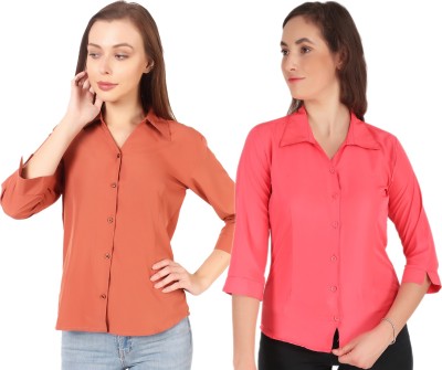 HEAVENS CREATIONS Women Solid Casual Pink, Orange Shirt(Pack of 2)