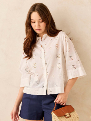 OUTZIDR Women Self Design Casual White Shirt