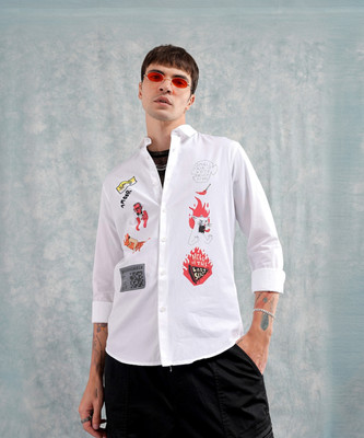 The Indian Garage Co. Men Printed Casual White Shirt