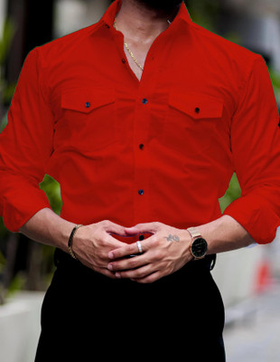 Troonpair Men Solid Casual Red Shirt