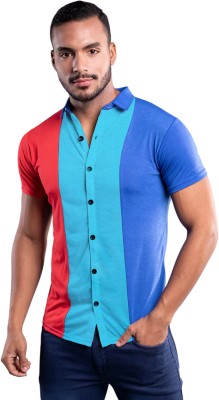 HouseOfCommon Men Self Design Casual Red, Light Green, Blue Shirt