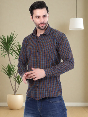 V K Creation Men Checkered Casual Brown Shirt