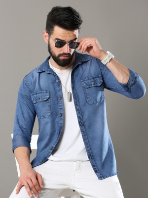 Carbonn Cloth Men Washed Casual Blue Shirt