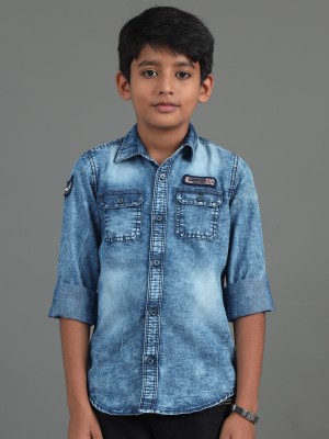 CAZZBA Boys Washed Casual Blue Shirt