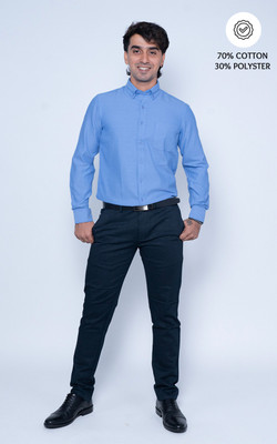 Nanzi Men Solid Formal Dark Blue Shirt