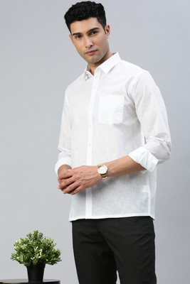 Ramraj Cotton Men Self Design Casual White Shirt