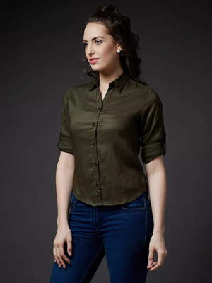 ABFY ZOO Women Solid Casual Green Shirt
