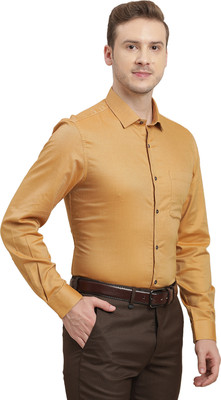 TURTLE Men Self Design Formal Yellow Shirt