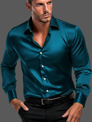 HOC Men Solid Casual Dark Green Shirt