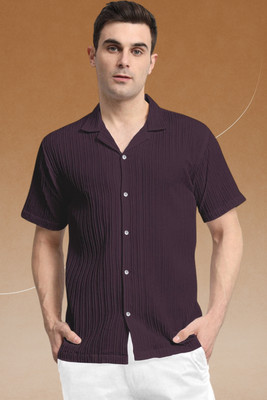 A DEEMOON TREND Men Striped Casual Purple Shirt