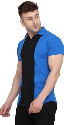 GEUM Men Solid Formal Blue, Black Shirt