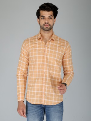 youth first Men Checkered Casual Orange, White Shirt