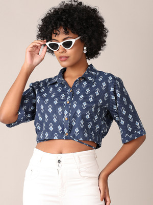 V-MART Women Printed Casual Blue Shirt