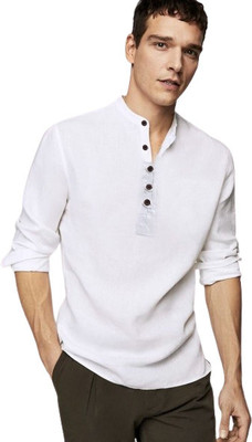 ISUEL FABS Men Solid Casual Cream Shirt