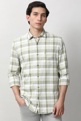 PETER ENGLAND Men Checkered Casual Green Shirt