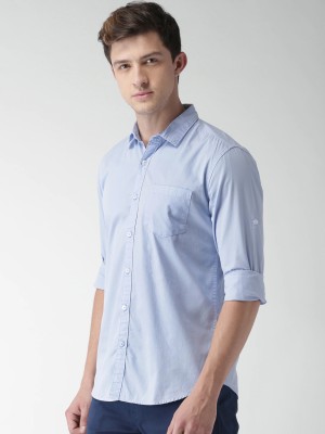 Grasisnu Men Self Design Casual Light Blue Shirt