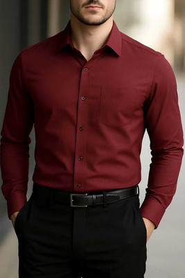 Fashion Science Men Solid Party Maroon Shirt