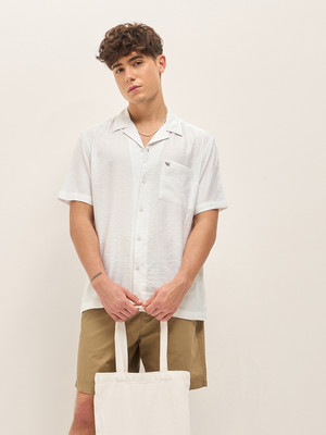 THE BEAR HOUSE Men Self Design Casual White Shirt