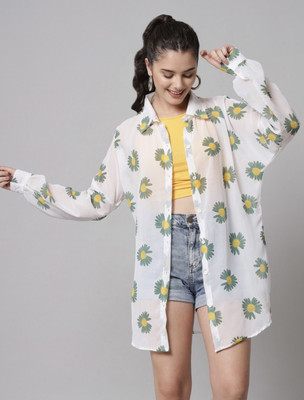 RC FASHION Women Printed Casual White, Green Shirt