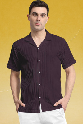 A DEEMOON TREND Men Self Design Casual Purple Shirt