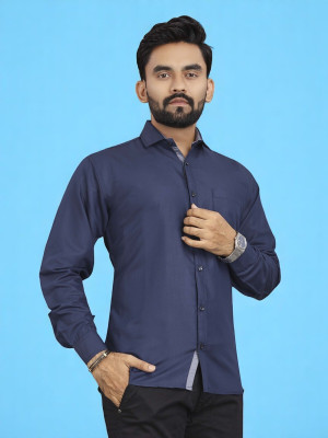 Laxmitextile Hubb Men Solid Casual Blue Shirt(Pack of 2)