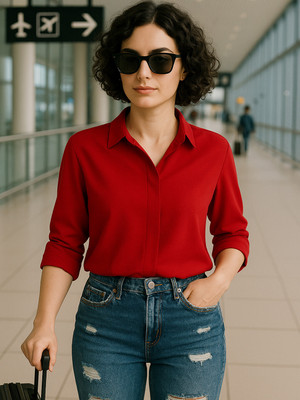 Hancock Women Solid Formal Red Shirt