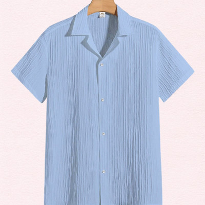 Looksky Men Self Design Casual Light Blue Shirt