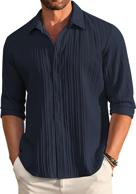 DENEEJA Men Self Design Casual Dark Blue Shirt