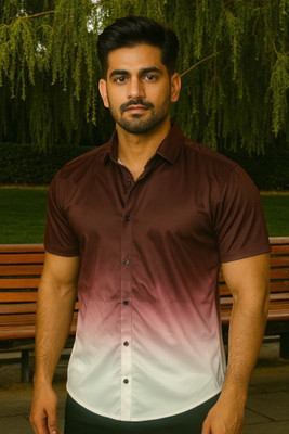 Pramukh Enterprise Men Solid Casual Maroon, White Shirt