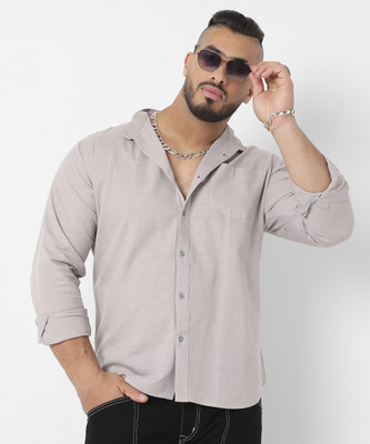 Instafab Plus Men Solid Casual Grey Shirt