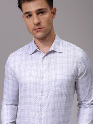 The Indian Garage Co. Men Checkered Formal White Shirt