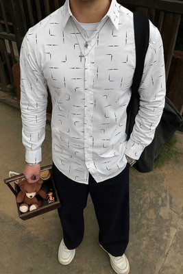 Kizyoo Men Printed Casual White Shirt
