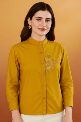 FABRICEMPORIUM Women Embroidered Casual Light Blue Shirt