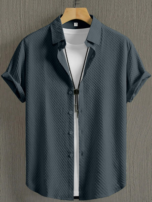 Webric Men Self Design Casual Grey Shirt