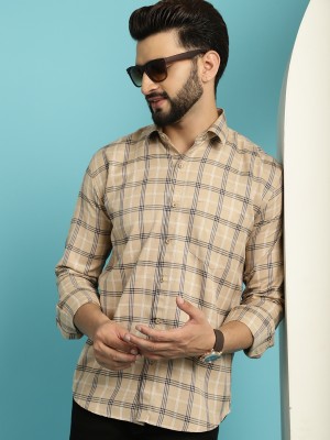 ARMAAN ETHNIC Men Checkered Casual Brown Shirt