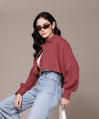 Roadster Women Solid Casual Maroon Shirt
