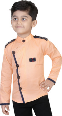 FASHION GRAB Boys Solid Casual Cream Shirt