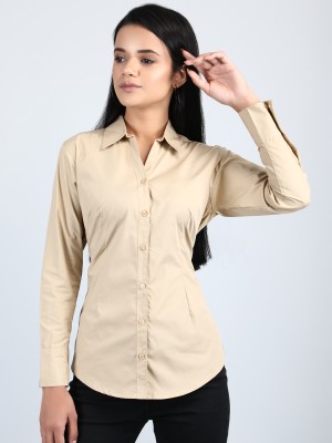 Blue Ronin Women Solid Casual Beige Shirt