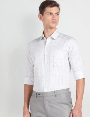 ARROW Men Checkered Formal White, Black Shirt