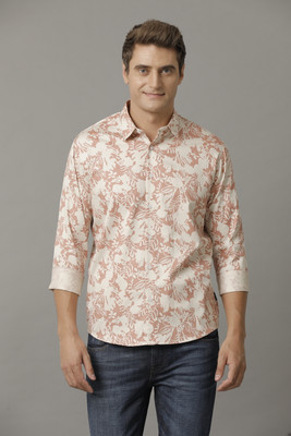 VOI JEANS Men Printed Casual Pink, Beige Shirt