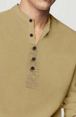 ISUEL FAB Men Solid Casual Beige Shirt