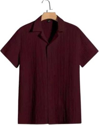 AMORE FASHION Men Solid, Self Design, Striped Casual Maroon Shirt