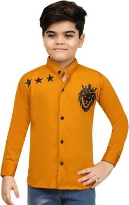 FASHION GRAB Boys Printed Casual Gold Shirt