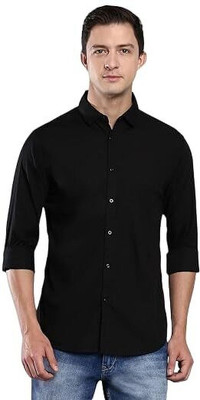 JessNX Men Solid Casual Black Shirt